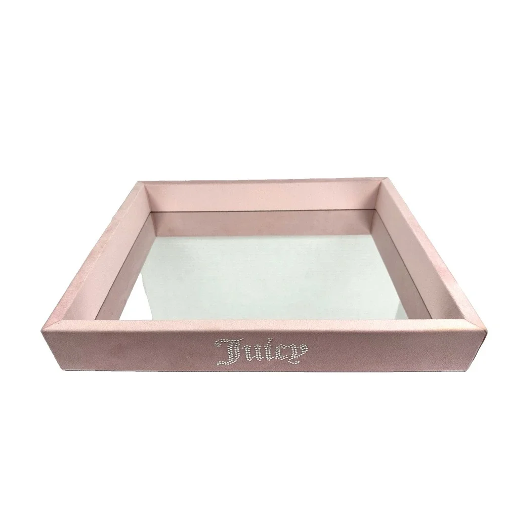 Juicy Couture Home Pink Velour Mirrored Tray Rhinestone Crown Vanity Decor New